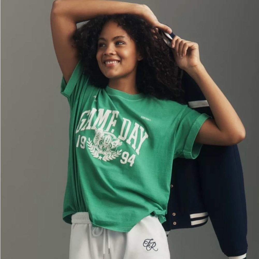 Anthropologie Game Day Green Graphic Tee